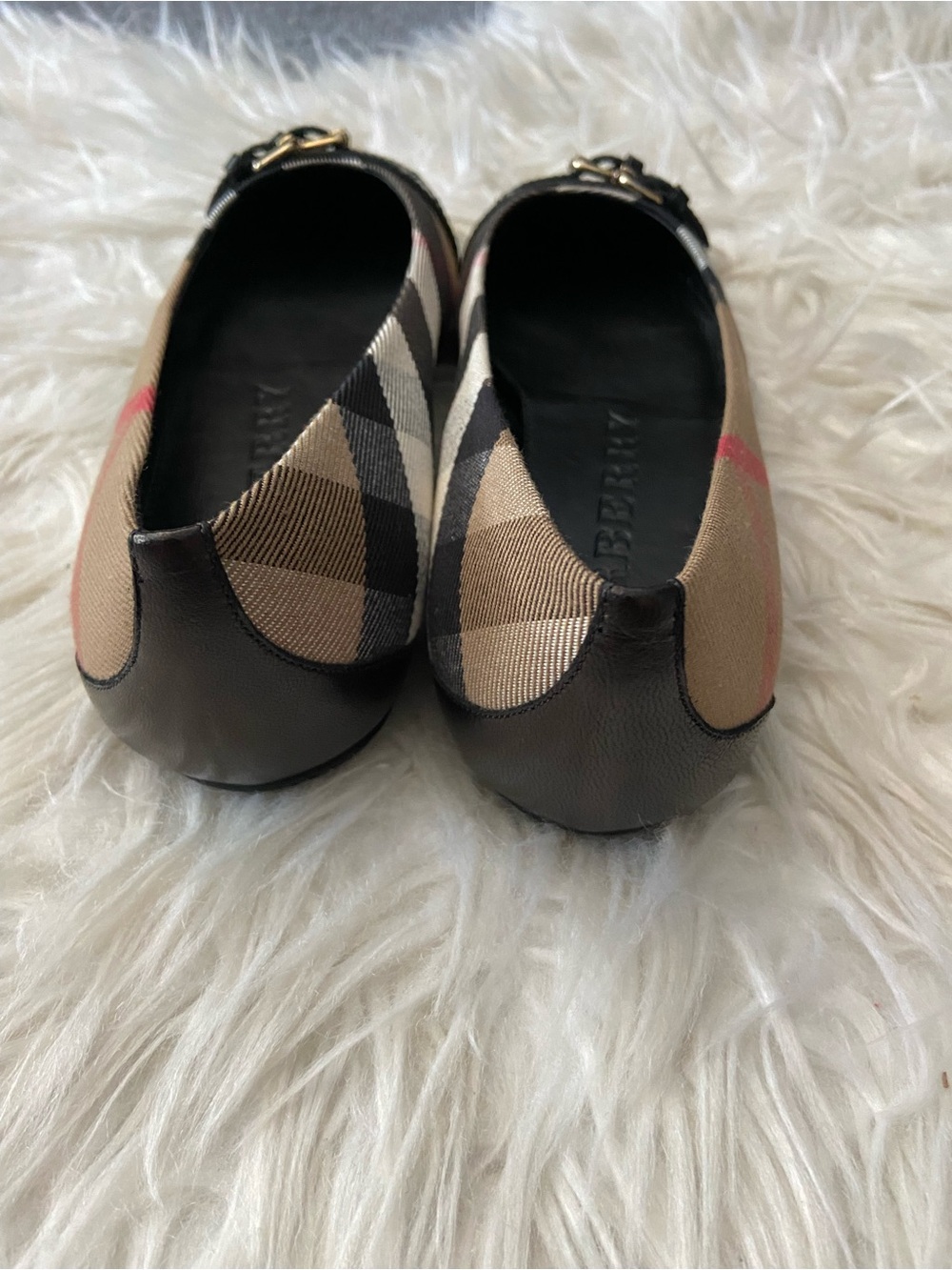 Burberry Classic Check Ballet Flats with Black Trim and Gold Buckles - Picture 3 of 7